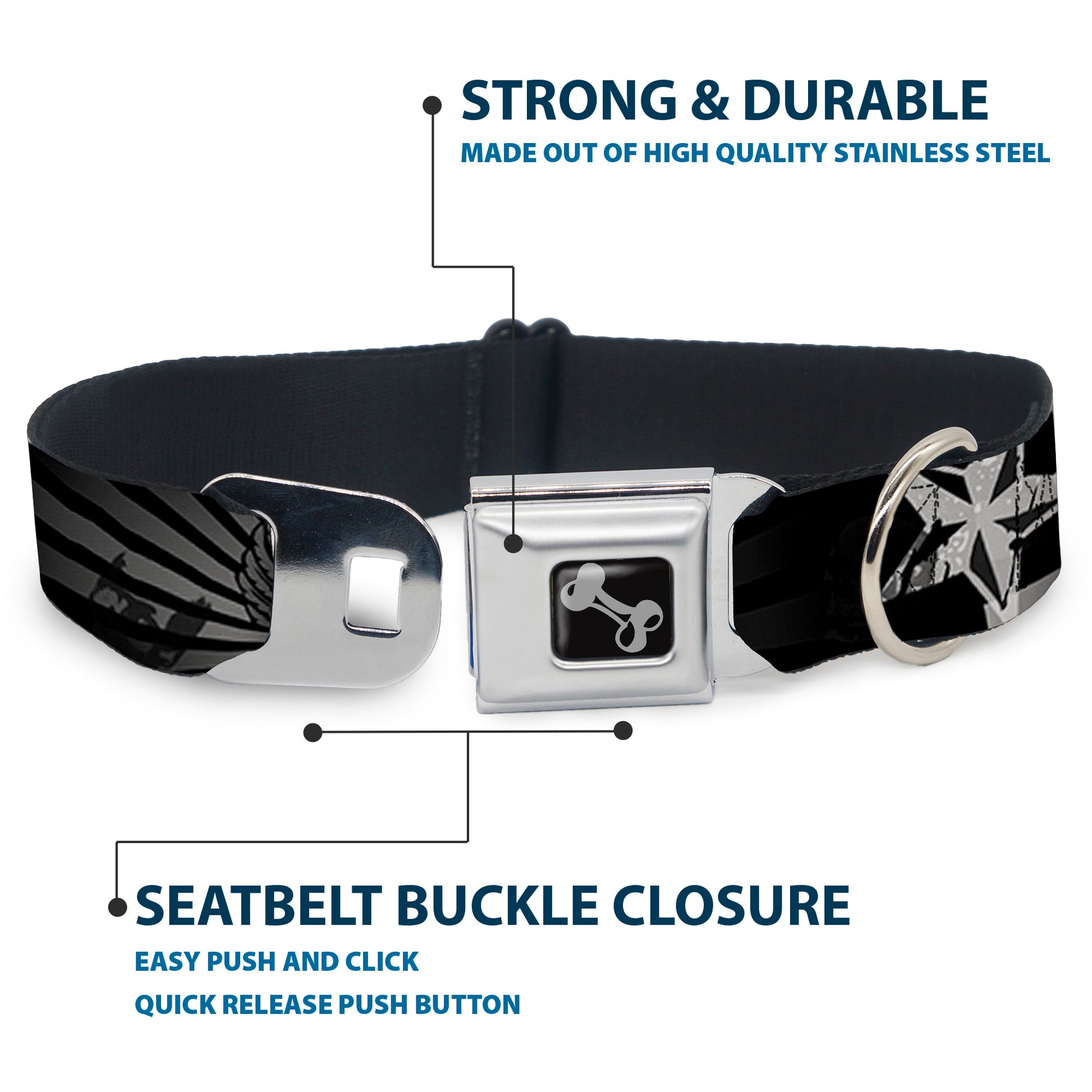 Dog Bone Seatbelt Buckle Collar - Die Hard Skulls & Stars1 Black/Grays Seatbelt Buckle Collars Buckle-Down