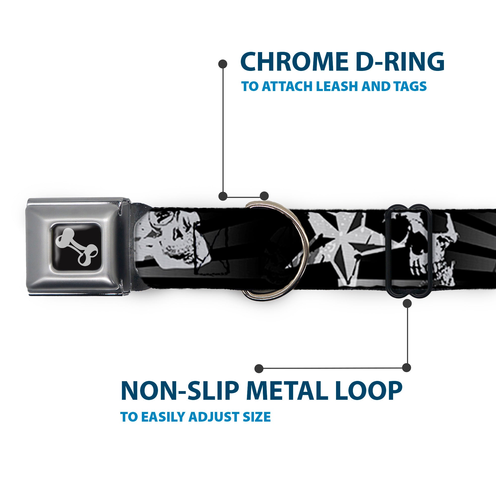 Dog Bone Seatbelt Buckle Collar - Die Hard Skulls & Stars1 Black/Grays Seatbelt Buckle Collars Buckle-Down