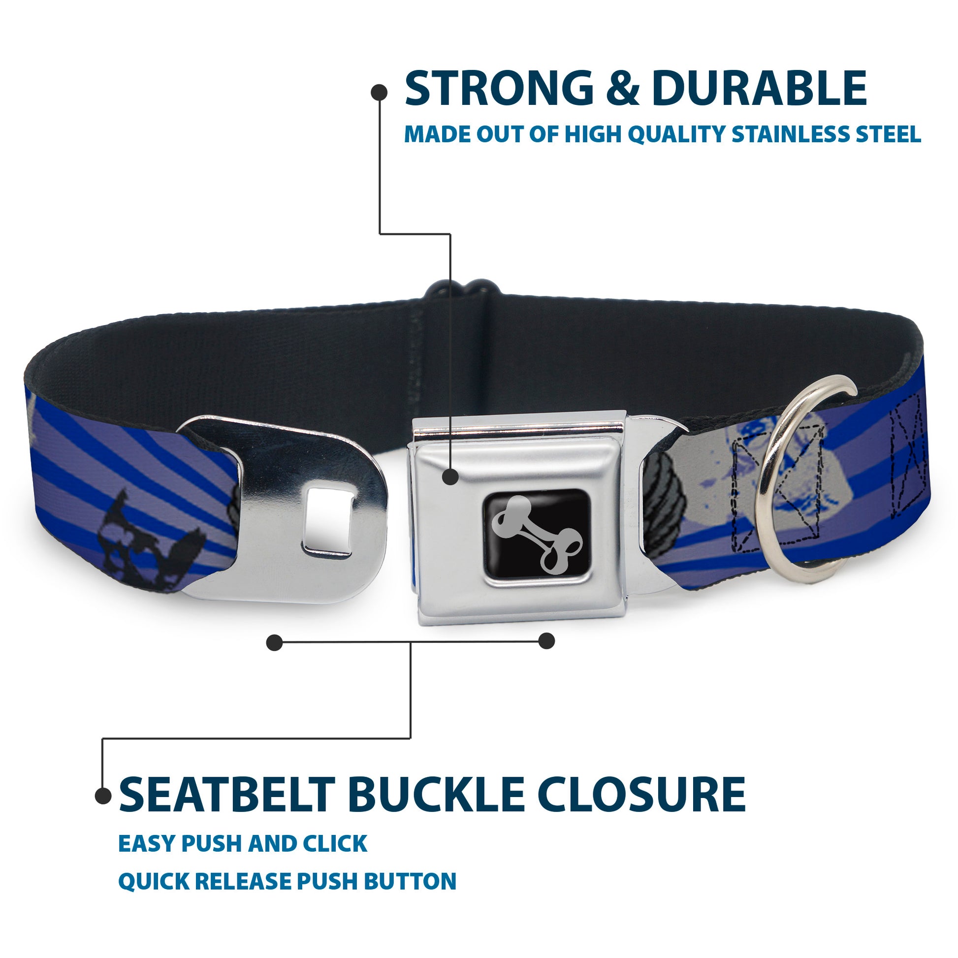 Dog Bone Seatbelt Buckle Collar - Die Hard Skulls & Stars1 Blue/Grays Seatbelt Buckle Collars Buckle-Down