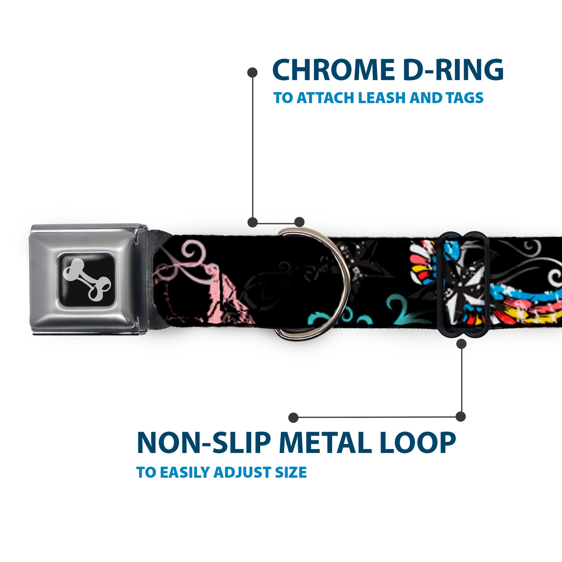 Dog Bone Seatbelt Buckle Collar - Die Hard Skulls & Stars2 Black/Multi Color Seatbelt Buckle Collars Buckle-Down