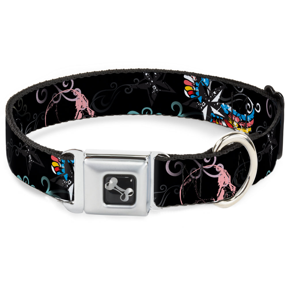 Dog Bone Seatbelt Buckle Collar - Die Hard Skulls & Stars2 Black/Multi Color Seatbelt Buckle Collars Buckle-Down