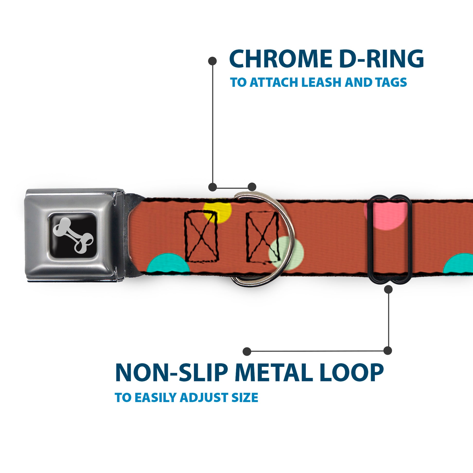 Dog Bone Seatbelt Buckle Collar - Dots Brown/Multi Pastel Seatbelt Buckle Collars Buckle-Down