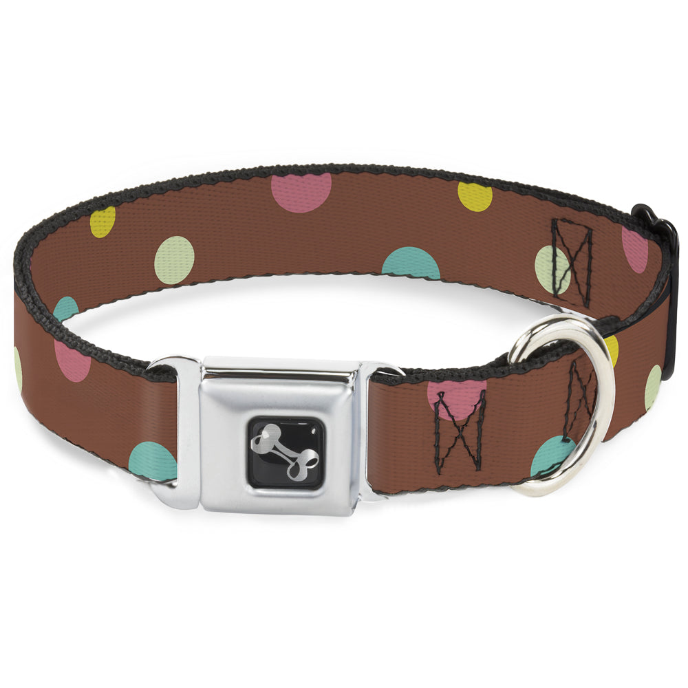 Dog Bone Seatbelt Buckle Collar - Dots Brown/Multi Pastel Seatbelt Buckle Collars Buckle-Down
