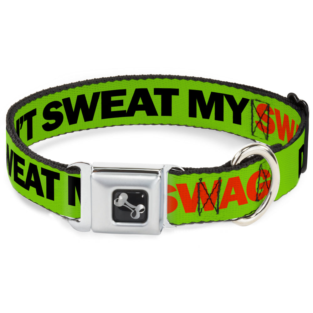 Dog Bone Seatbelt Buckle Collar - DON'T SWEAT MY SWAG Neon Green/Black/Red Seatbelt Buckle Collars Buckle-Down