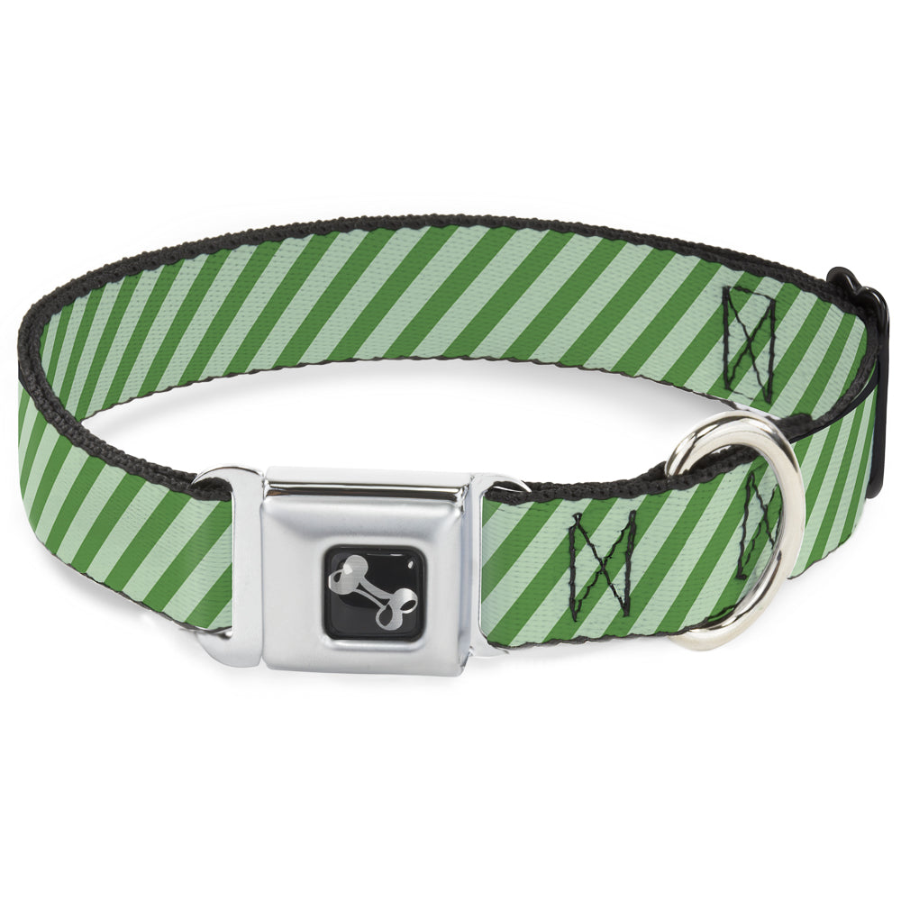 Dog Bone Seatbelt Buckle Collar - Diagonal Stripes Pastel Greens Seatbelt Buckle Collars Buckle-Down