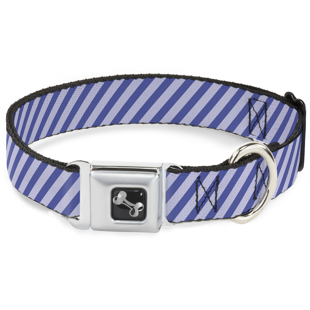 Dog Bone Seatbelt Buckle Collar - Diagonal Stripes Pastel Blues Seatbelt Buckle Collars Buckle-Down