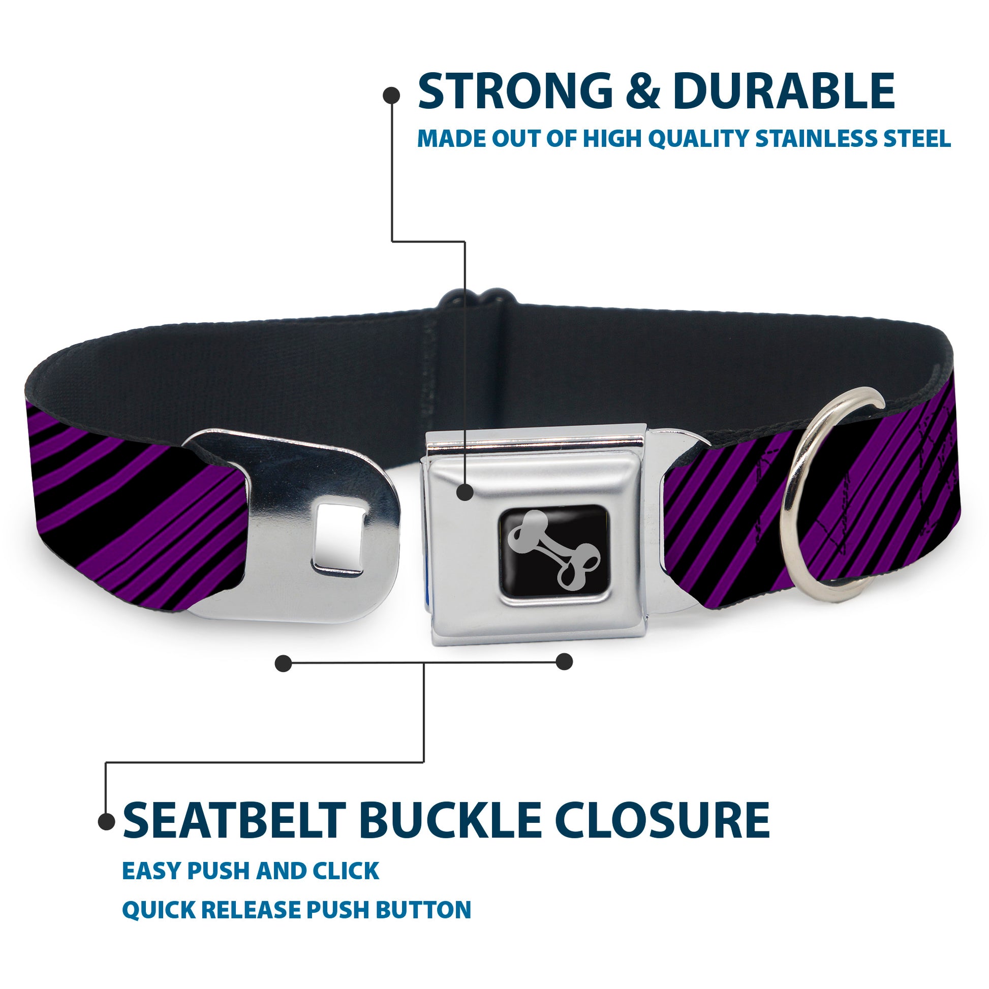 Dog Bone Seatbelt Buckle Collar - Diagonal Stripes Purples Seatbelt Buckle Collars Buckle-Down