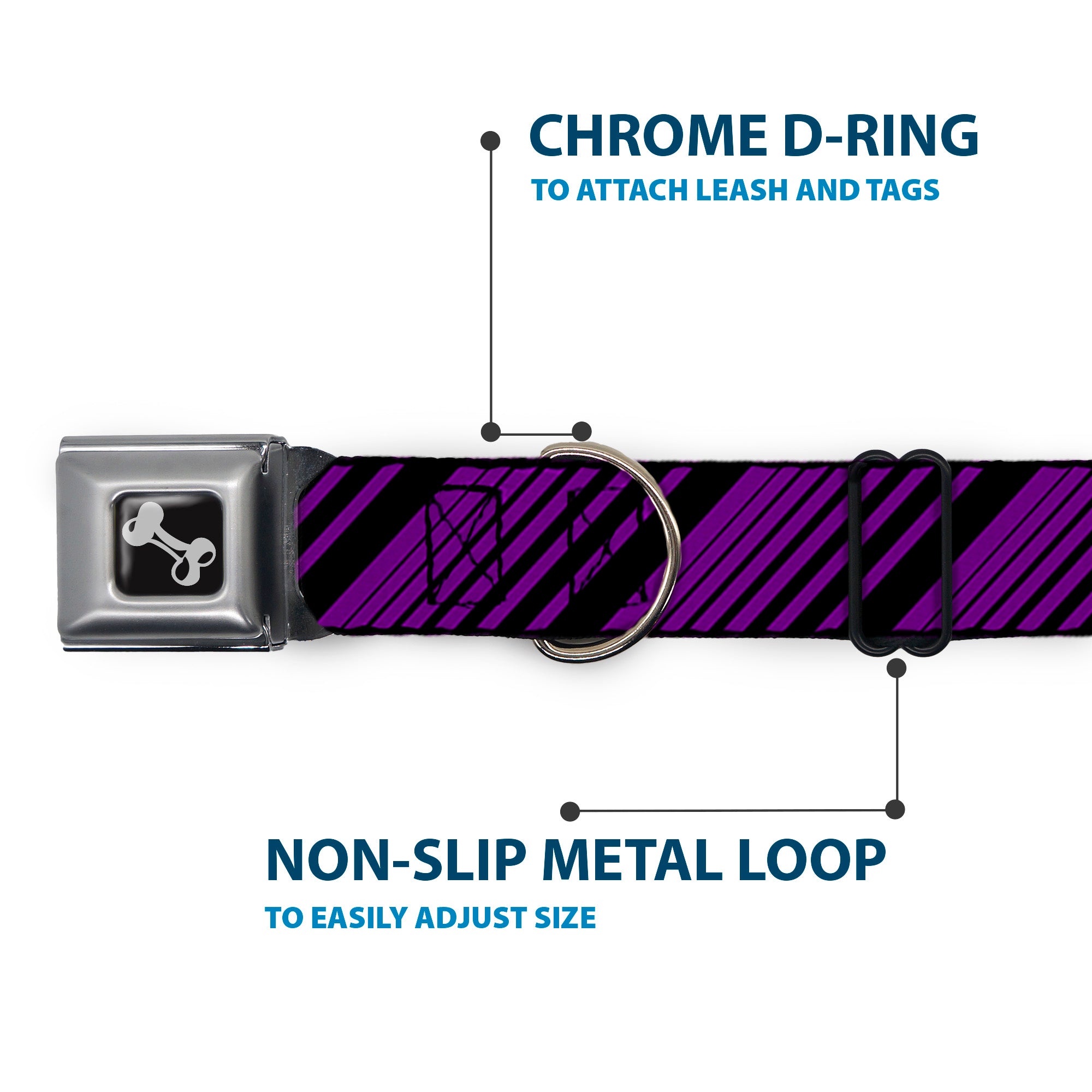 Dog Bone Seatbelt Buckle Collar - Diagonal Stripes Purples Seatbelt Buckle Collars Buckle-Down