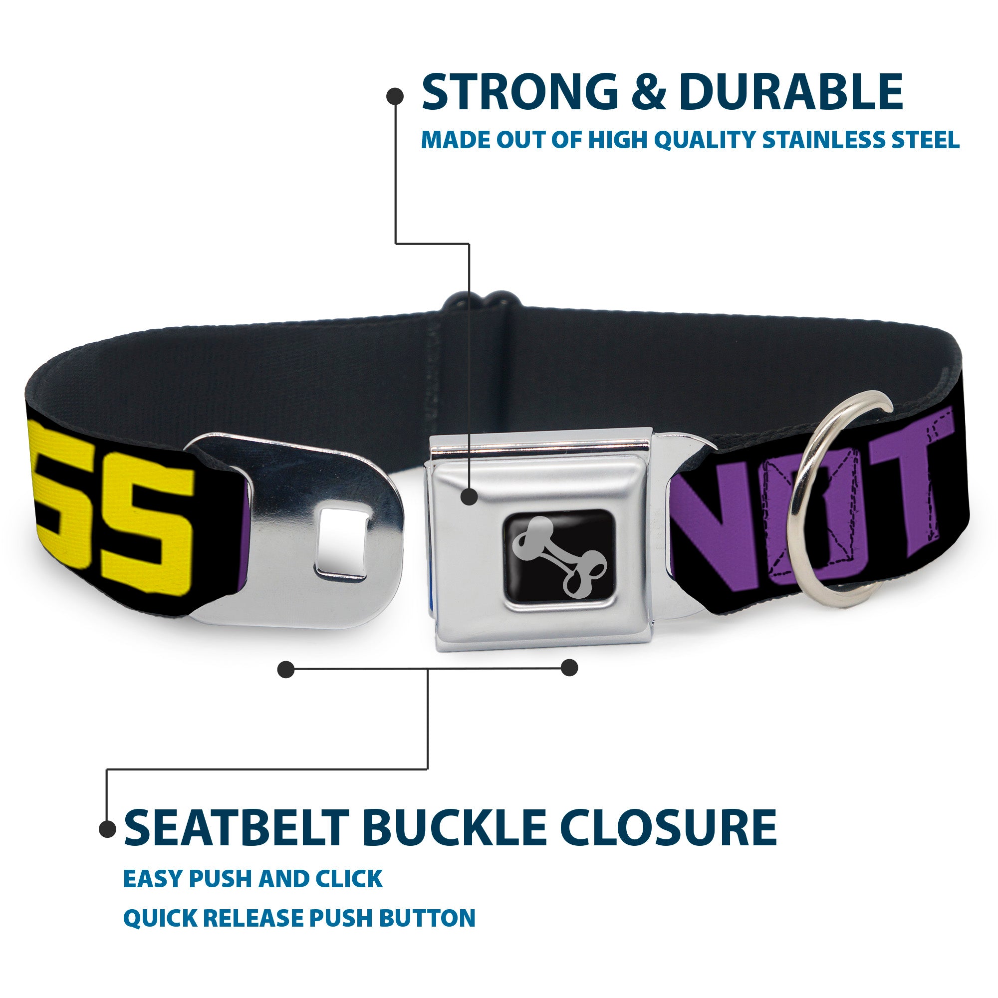 Dog Bone Seatbelt Buckle Collar - DROP BASS NOT BOMBS Black/Blue/Yellow/Purple/Green Seatbelt Buckle Collars Buckle-Down