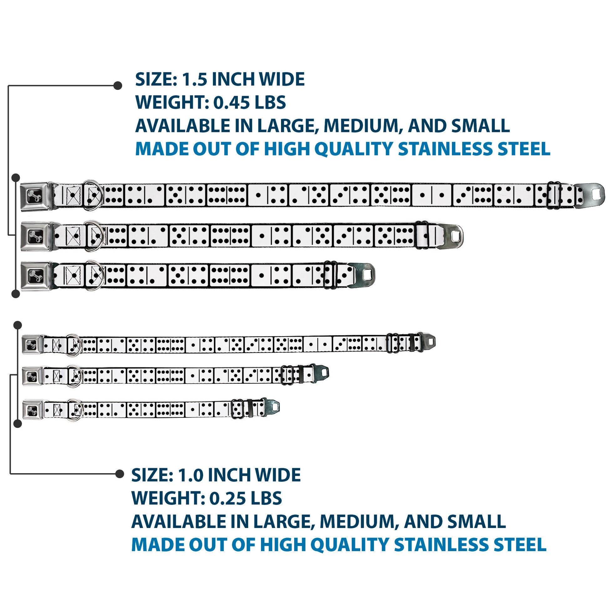 Dog Bone Seatbelt Buckle Collar - Dominoes Black/White/Black Seatbelt Buckle Collars Buckle-Down