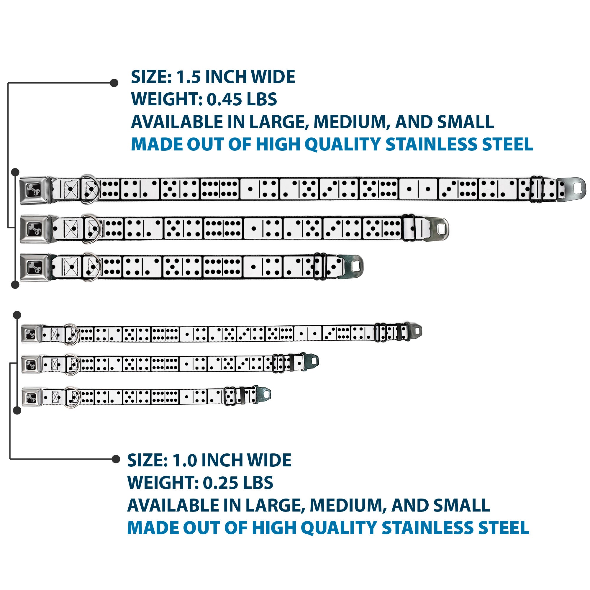 Dog Bone Seatbelt Buckle Collar - Dominoes Black/White/Black Seatbelt Buckle Collars Buckle-Down