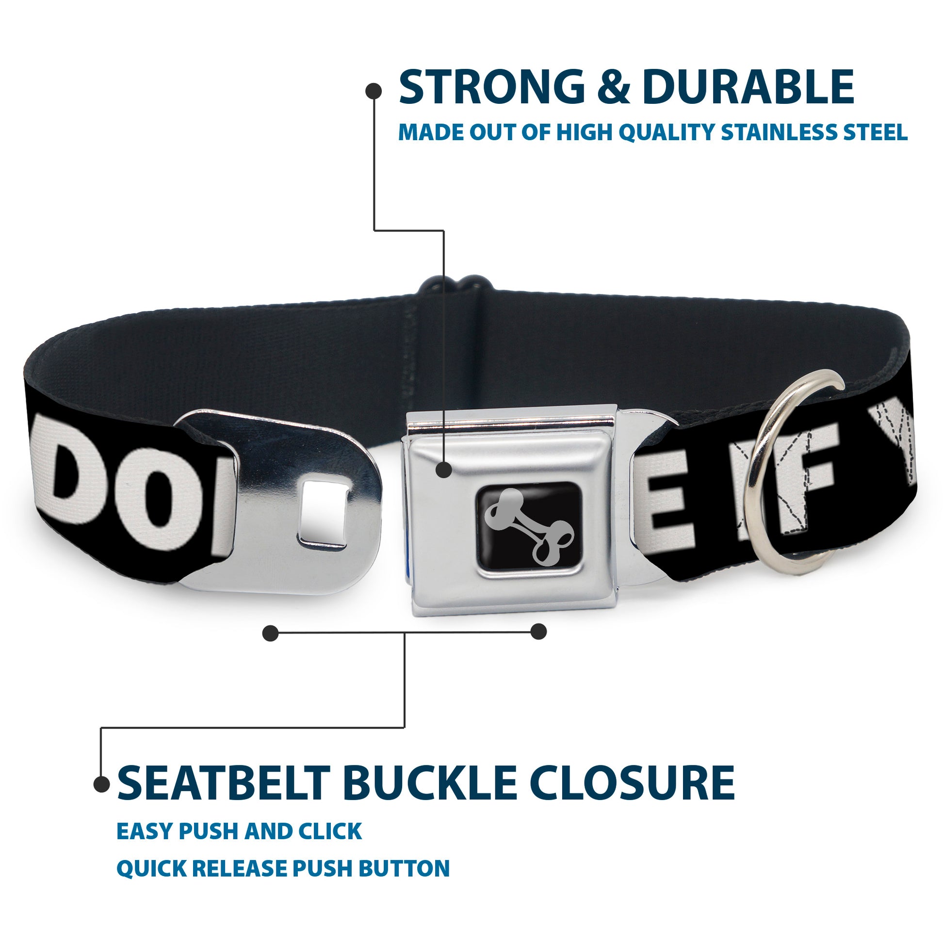 Dog Bone Seatbelt Buckle Collar - DON'T BRO ME IF YOU DON'T KNOW ME Black/White/Red Seatbelt Buckle Collars Buckle-Down