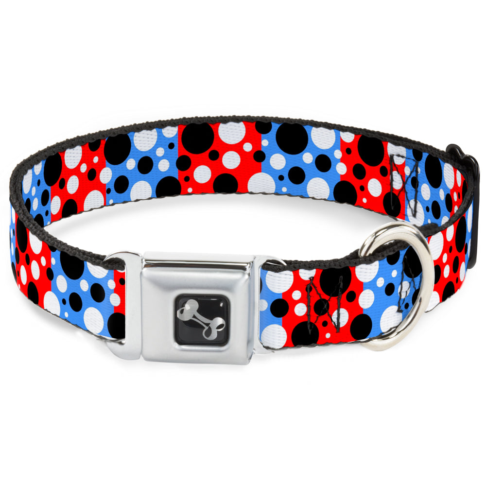 Dog Bone Seatbelt Buckle Collar - Dot Blocks Blue/Red/Black/White Seatbelt Buckle Collars Buckle-Down