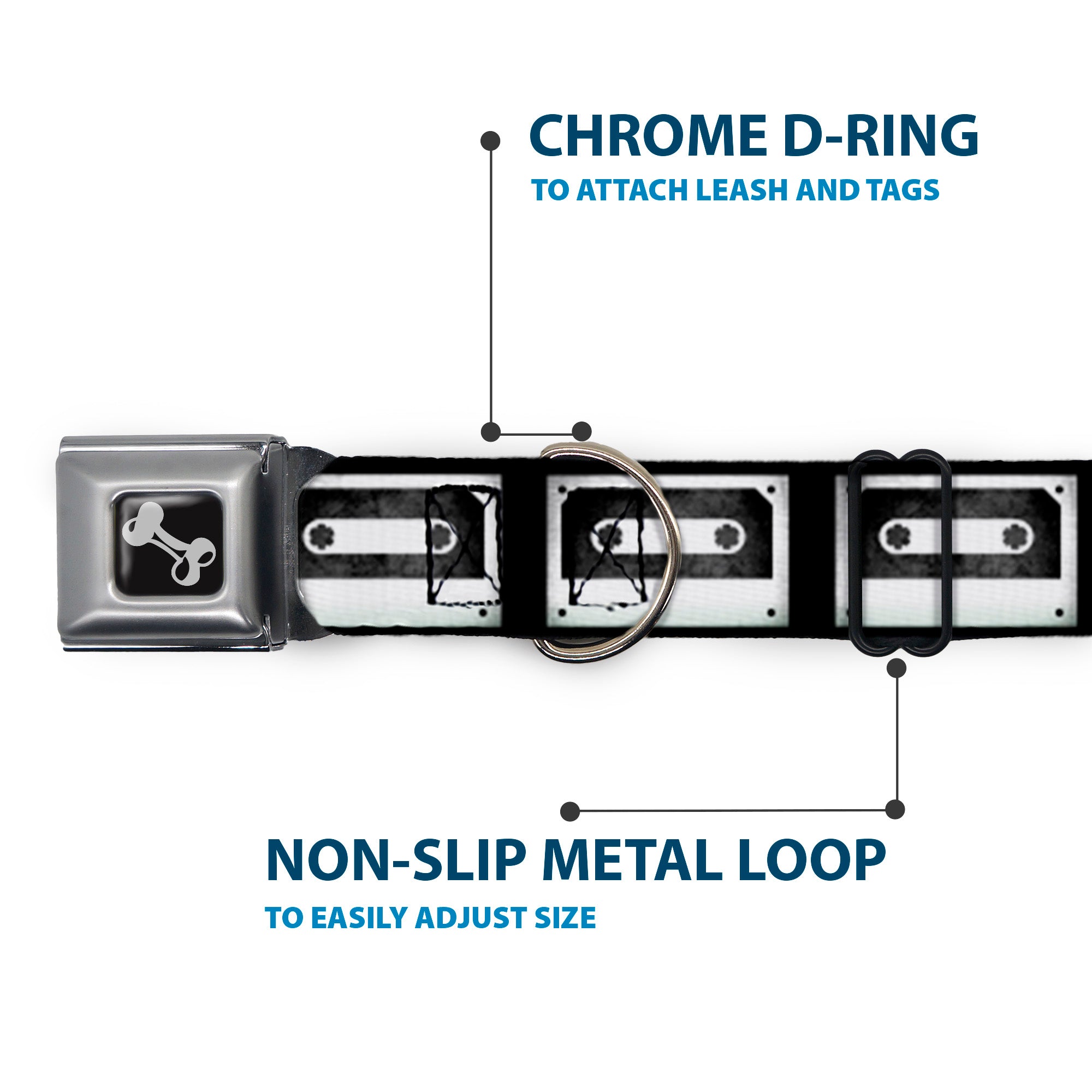 Dog Bone Seatbelt Buckle Collar - DC Cassette Tape Seatbelt Buckle Collars Buckle-Down