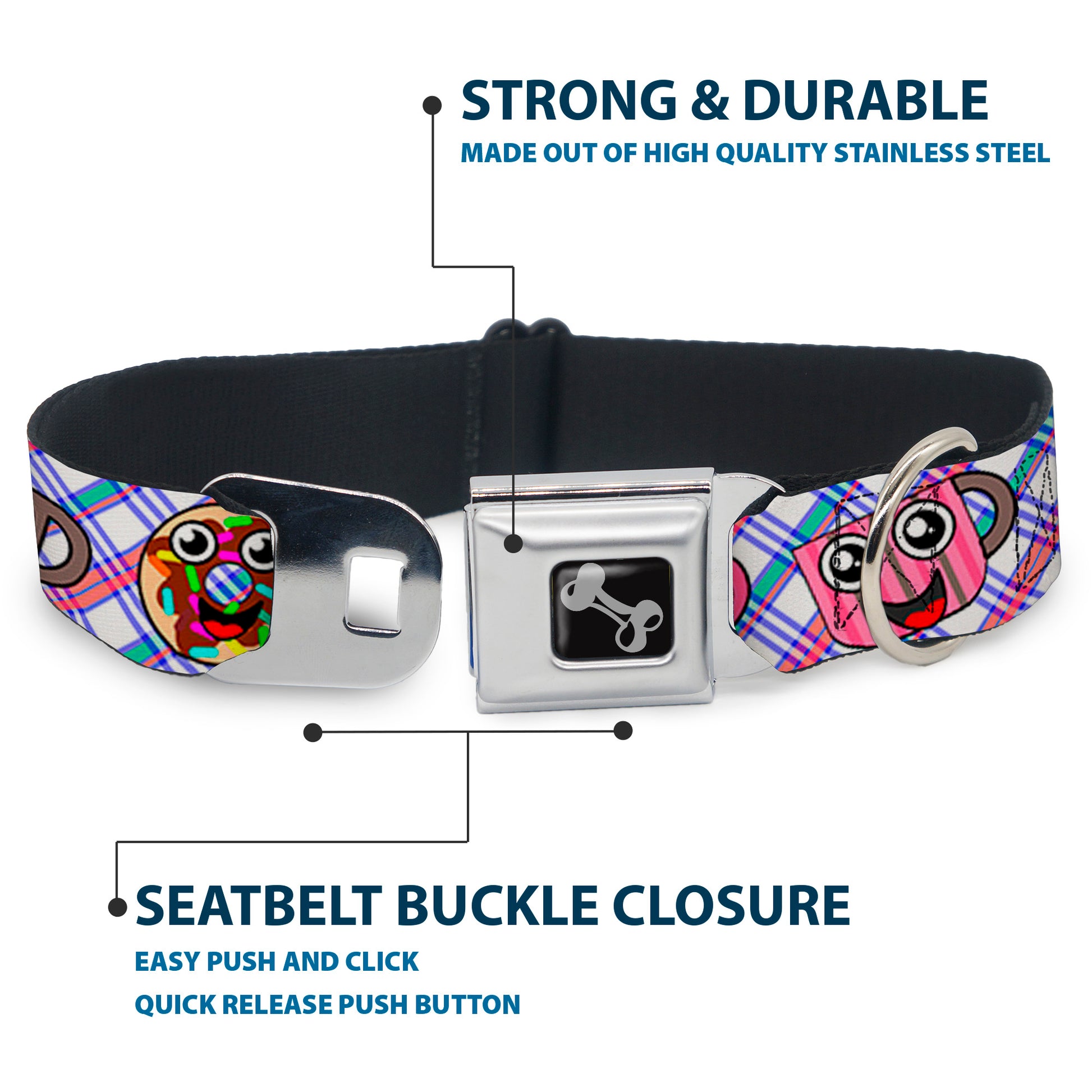 Dog Bone Seatbelt Buckle Collar - Donuts & Coffee Cartoon2 Seatbelt Buckle Collars Buckle-Down