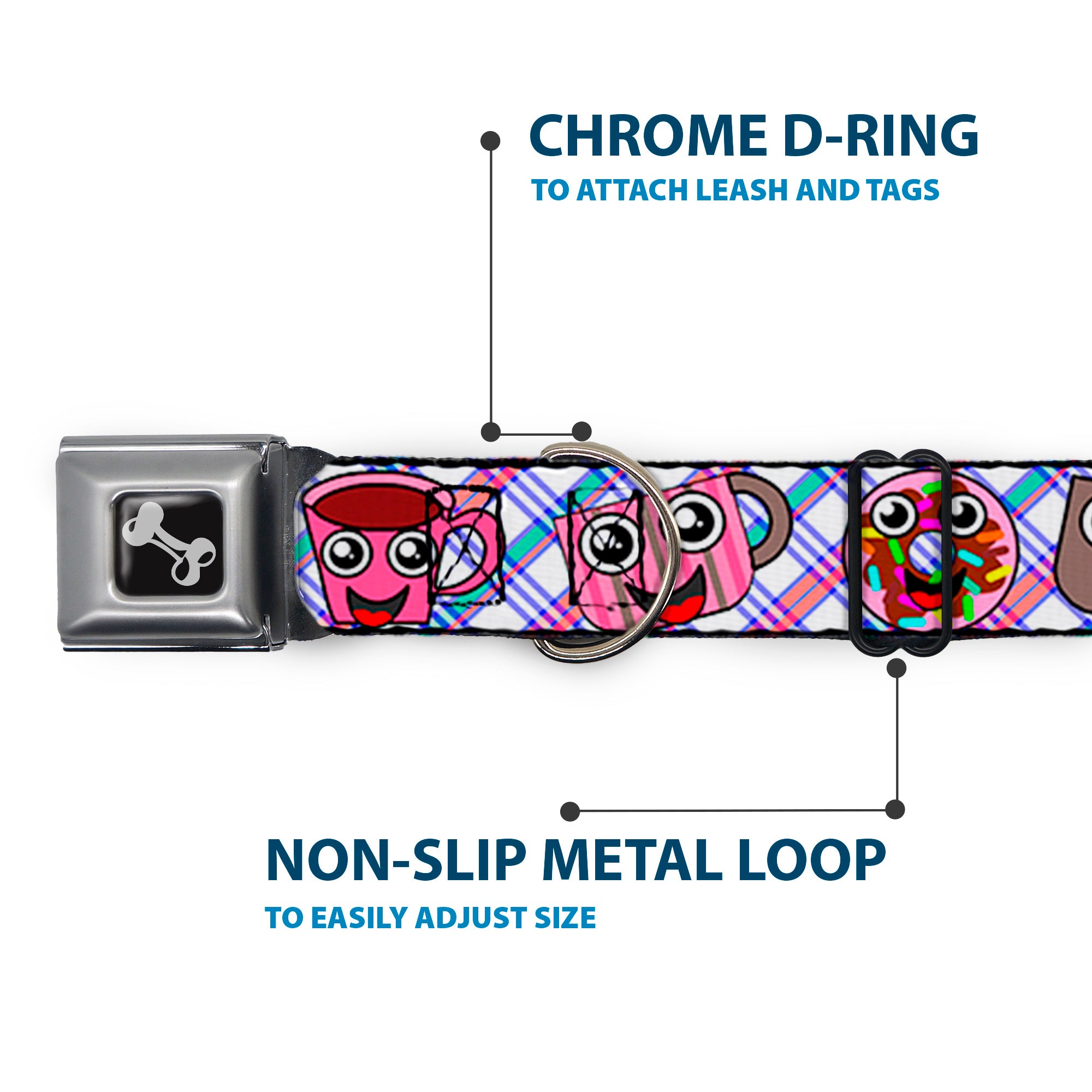 Dog Bone Seatbelt Buckle Collar - Donuts & Coffee Cartoon2 Seatbelt Buckle Collars Buckle-Down