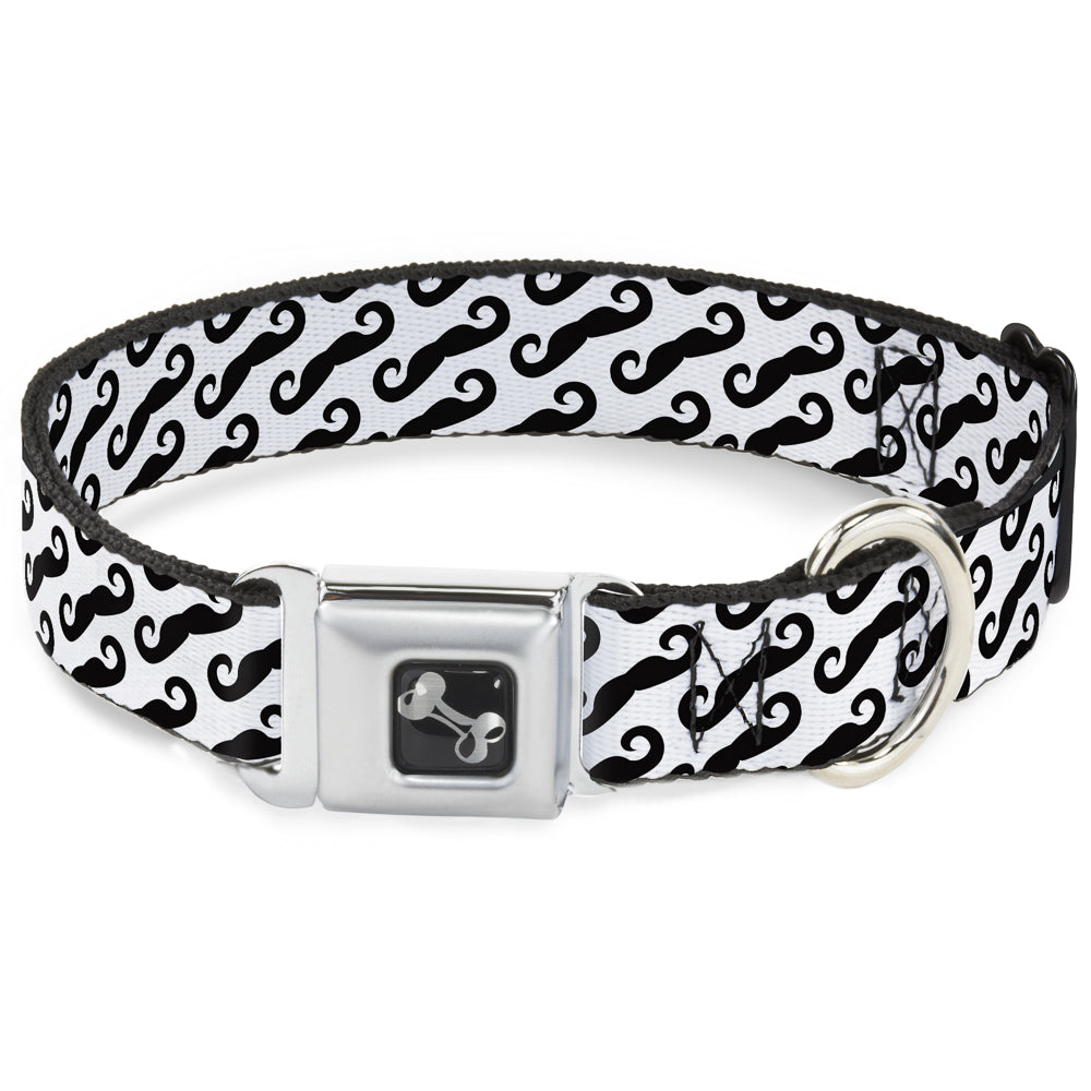 Dog Bone Seatbelt Buckle Collar - Diagonal Handlebar Mustaches White/Black Seatbelt Buckle Collars Buckle-Down