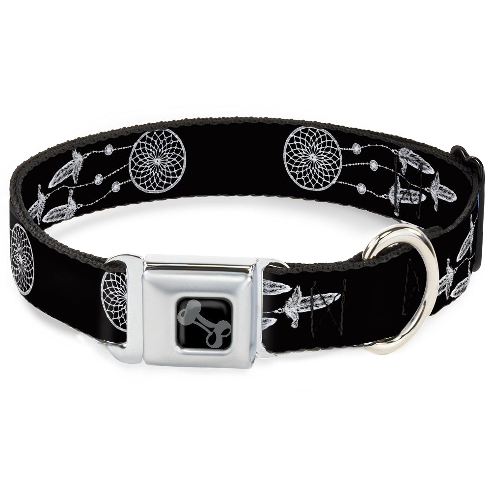 Dog Bone Black/Silver Seatbelt Buckle Collar - Dream Catcher Black/White Seatbelt Buckle Collars Buckle-Down