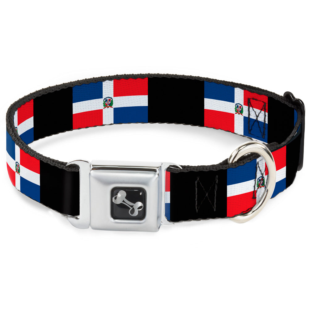 Dog Bone Seatbelt Buckle Collar - Dominican Republic Flags/Black Blocks Seatbelt Buckle Collars Buckle-Down