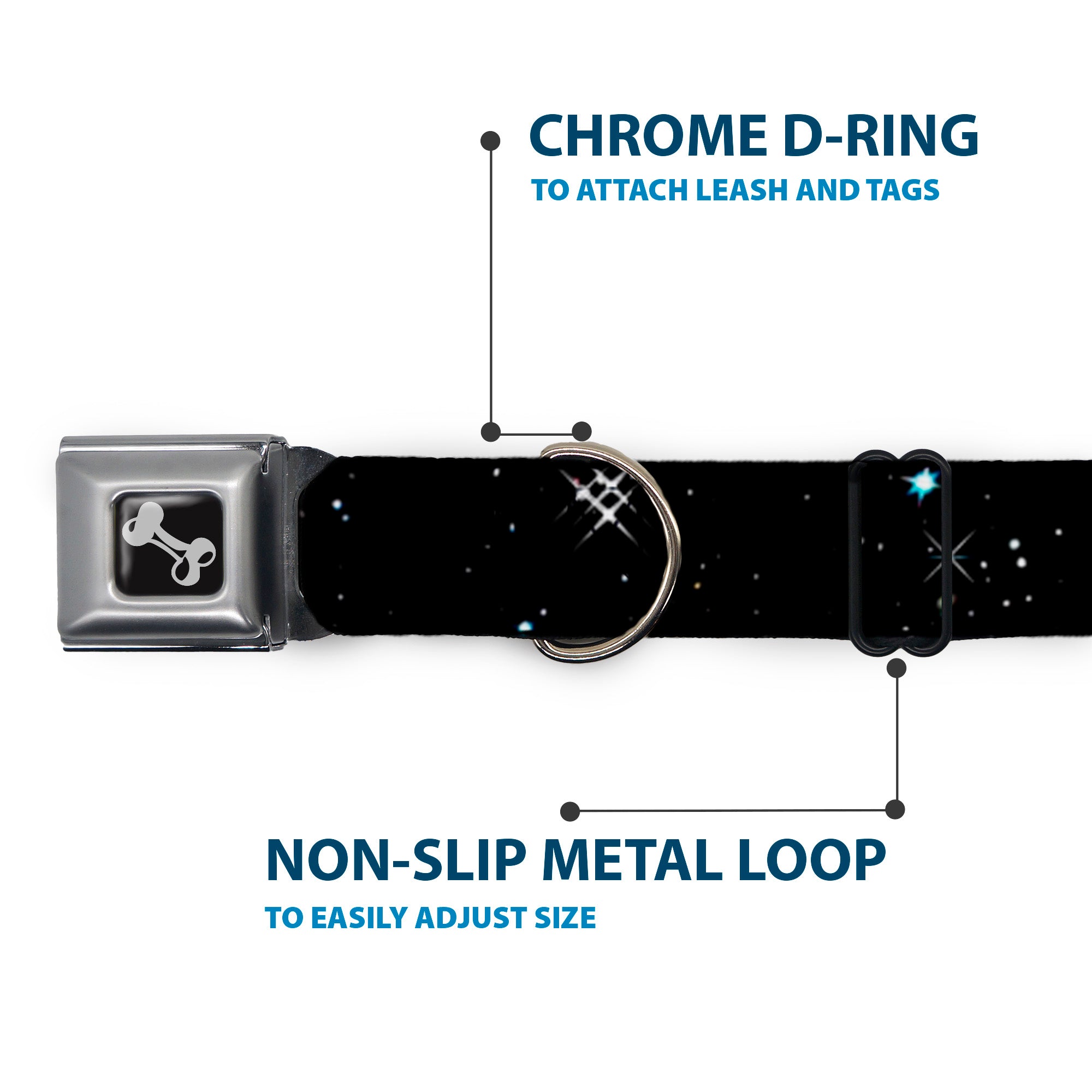 Dog Bone Seatbelt Buckle Collar - Deep Space Black/White Seatbelt Buckle Collars Buckle-Down