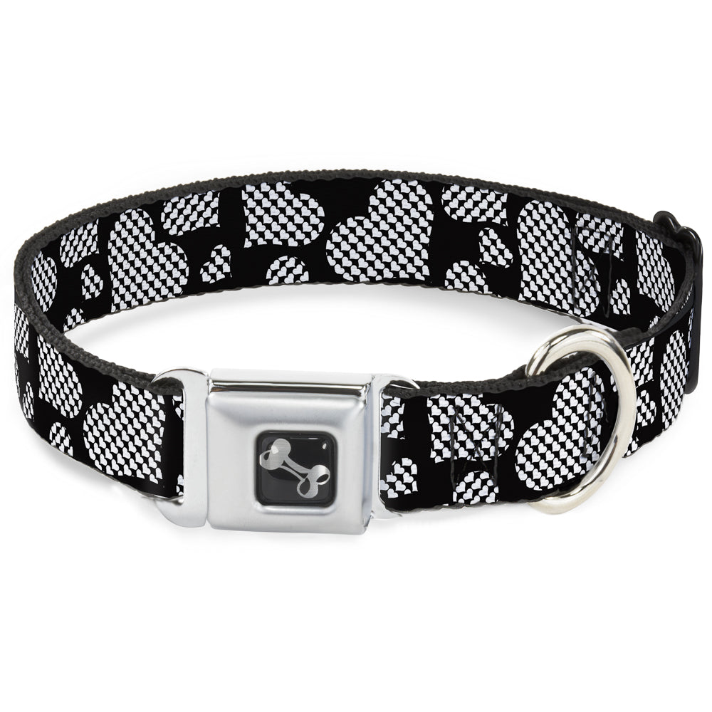 Dog Bone Seatbelt Buckle Collar - Eighties Hearts Black/White Seatbelt Buckle Collars Buckle-Down