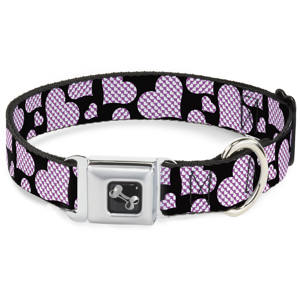Dog Bone Seatbelt Buckle Collar - Eighties Hearts Black/Fuchsia/White Seatbelt Buckle Collars Buckle-Down