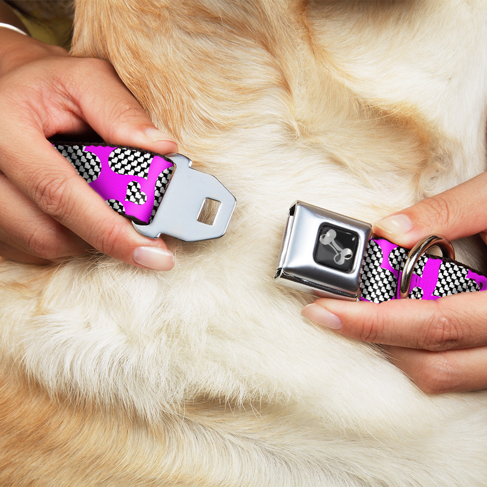 Dog Bone Seatbelt Buckle Collar - Eighties Hearts Fuchsia/Black/White Seatbelt Buckle Collars Buckle-Down