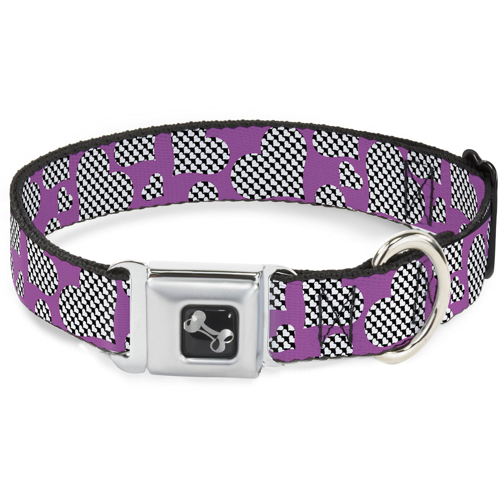 Dog Bone Seatbelt Buckle Collar - Eighties Hearts Fuchsia/Black/White Seatbelt Buckle Collars Buckle-Down
