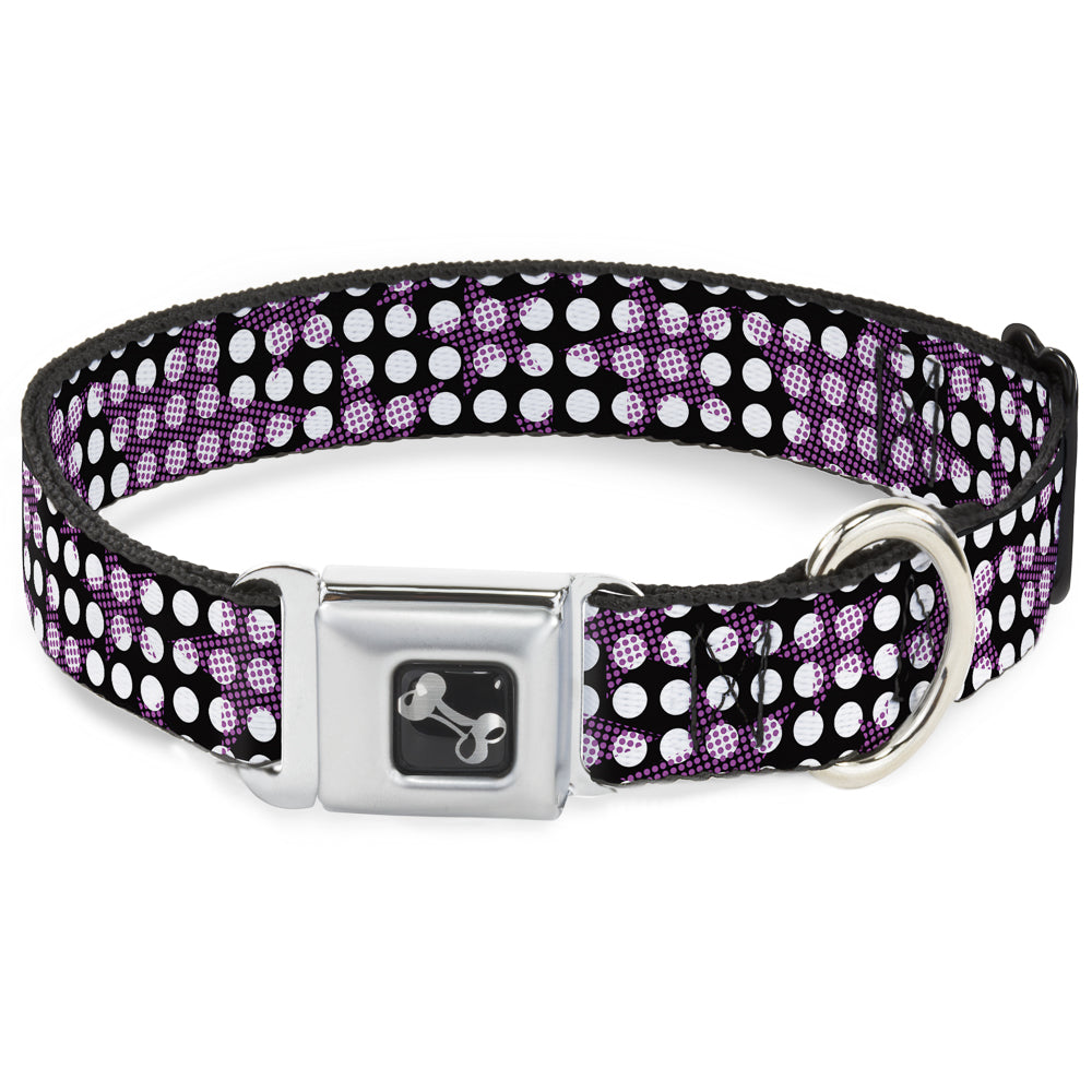 Dog Bone Seatbelt Buckle Collar - Eighties Stars1 Black/White/Fuchsia Seatbelt Buckle Collars Buckle-Down