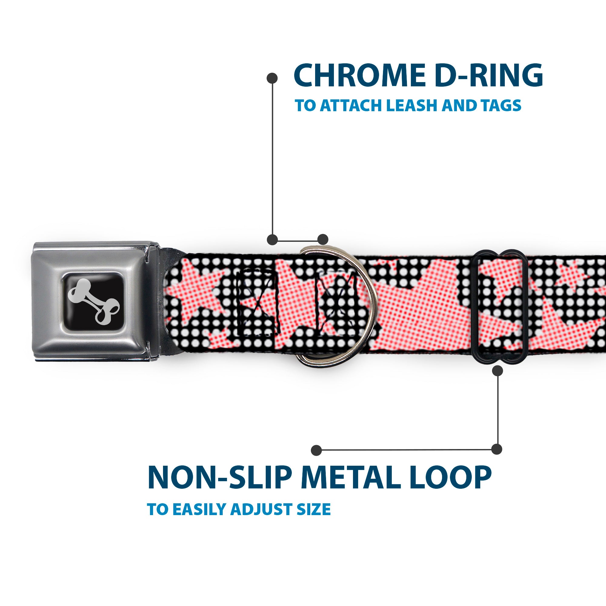 Dog Bone Seatbelt Buckle Collar - Eighties Stars2 Black/White/Red Seatbelt Buckle Collars Buckle-Down