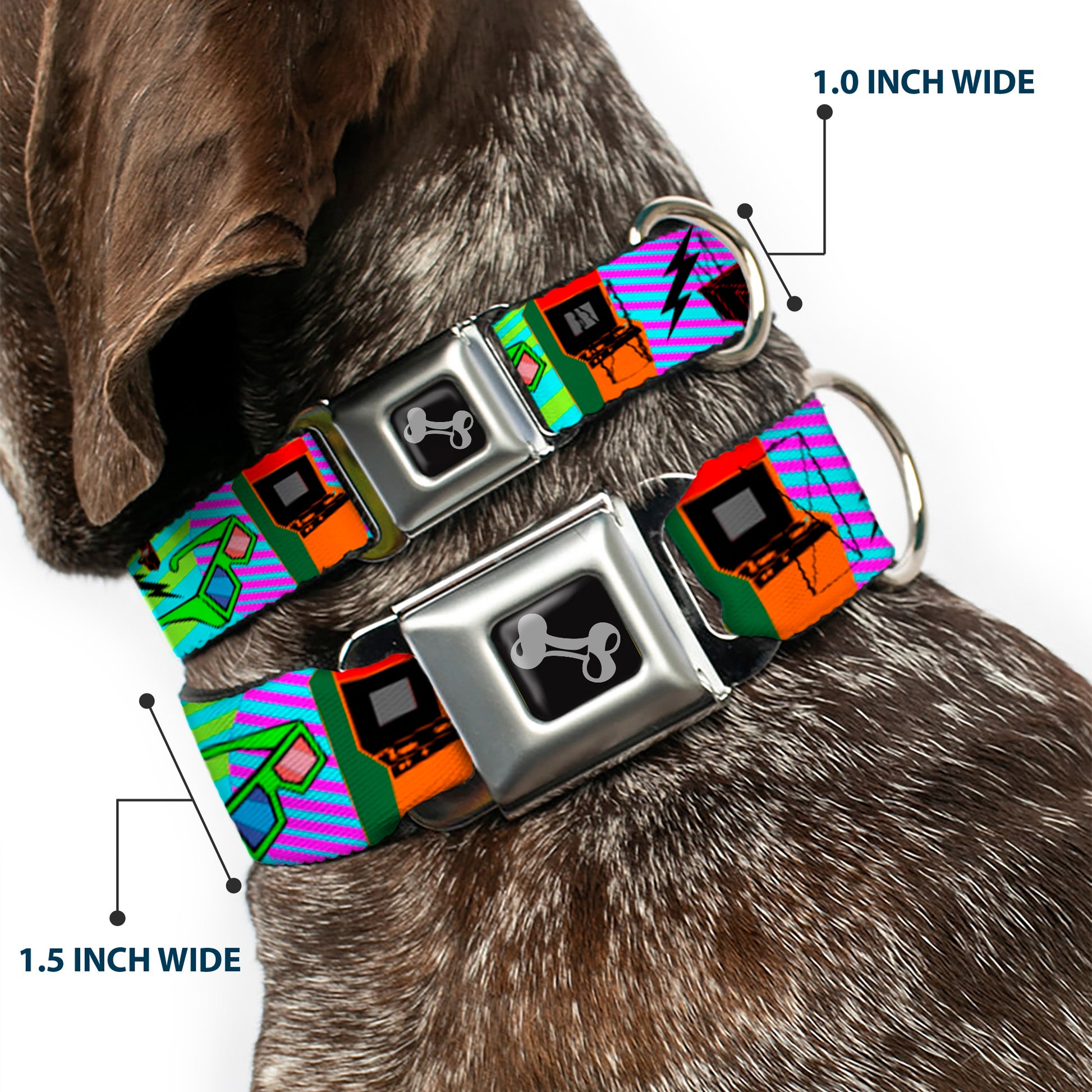 Dog Bone Seatbelt Buckle Collar - Eighties Arcade Multi Neon Stripes Seatbelt Buckle Collars Buckle-Down