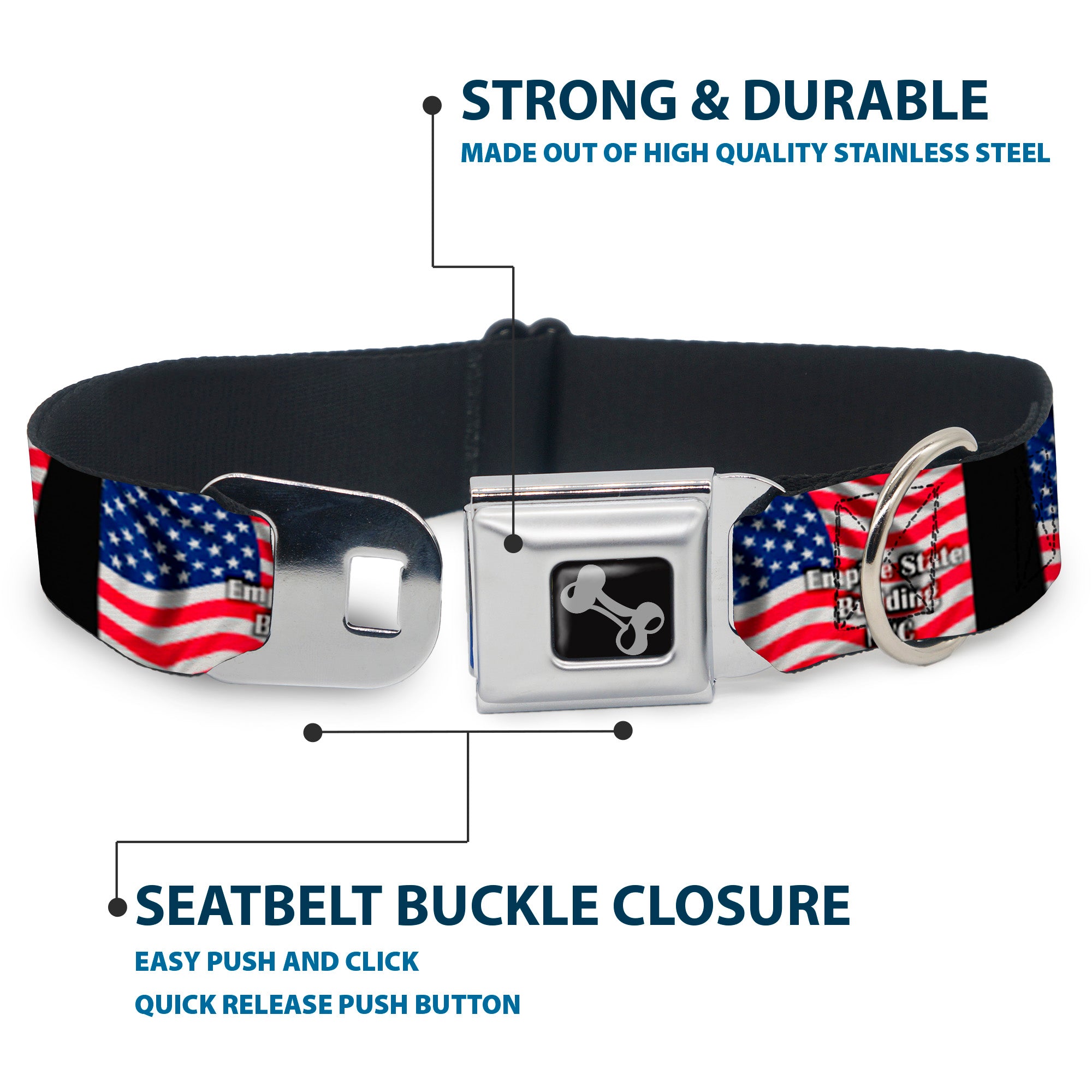 Dog Bone Seatbelt Buckle Collar - Empire State Building NYC Seatbelt Buckle Collars Buckle-Down