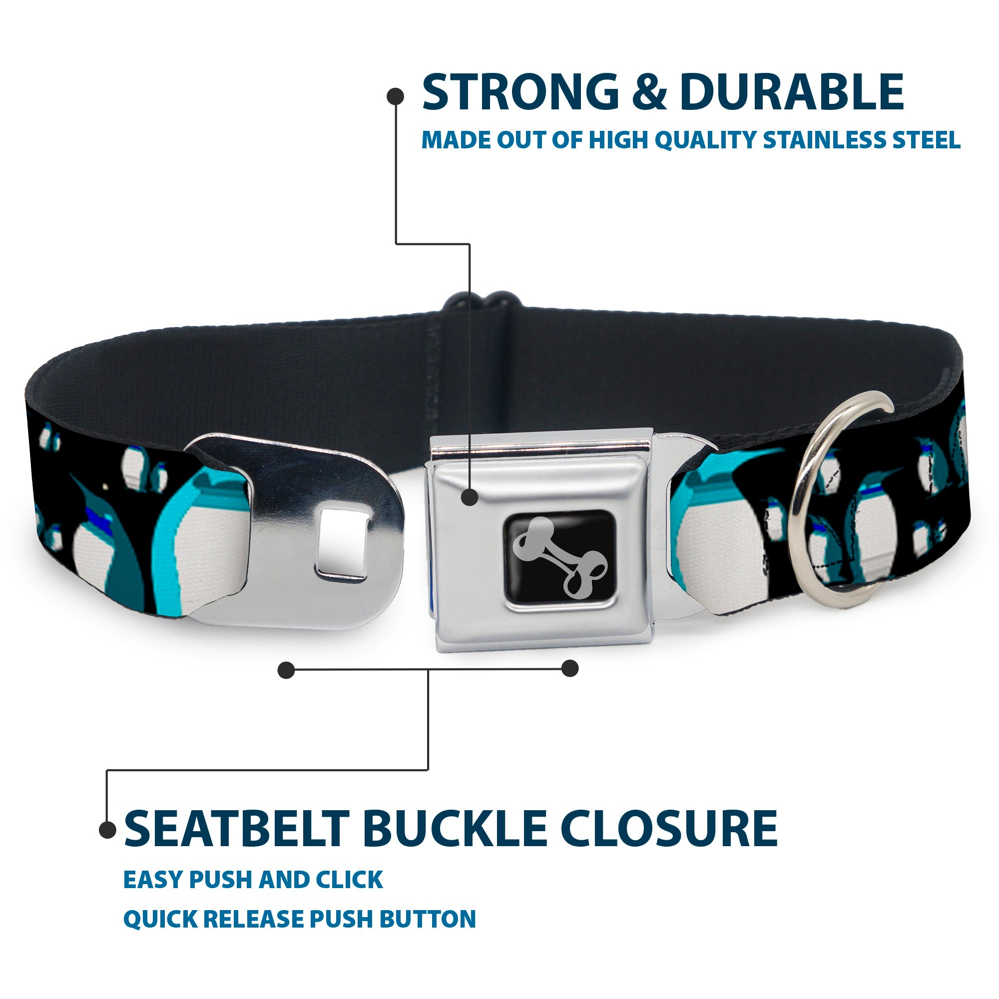 Dog Bone Seatbelt Buckle Collar - Emperor Penguins Gray/Blues Seatbelt Buckle Collars Buckle-Down