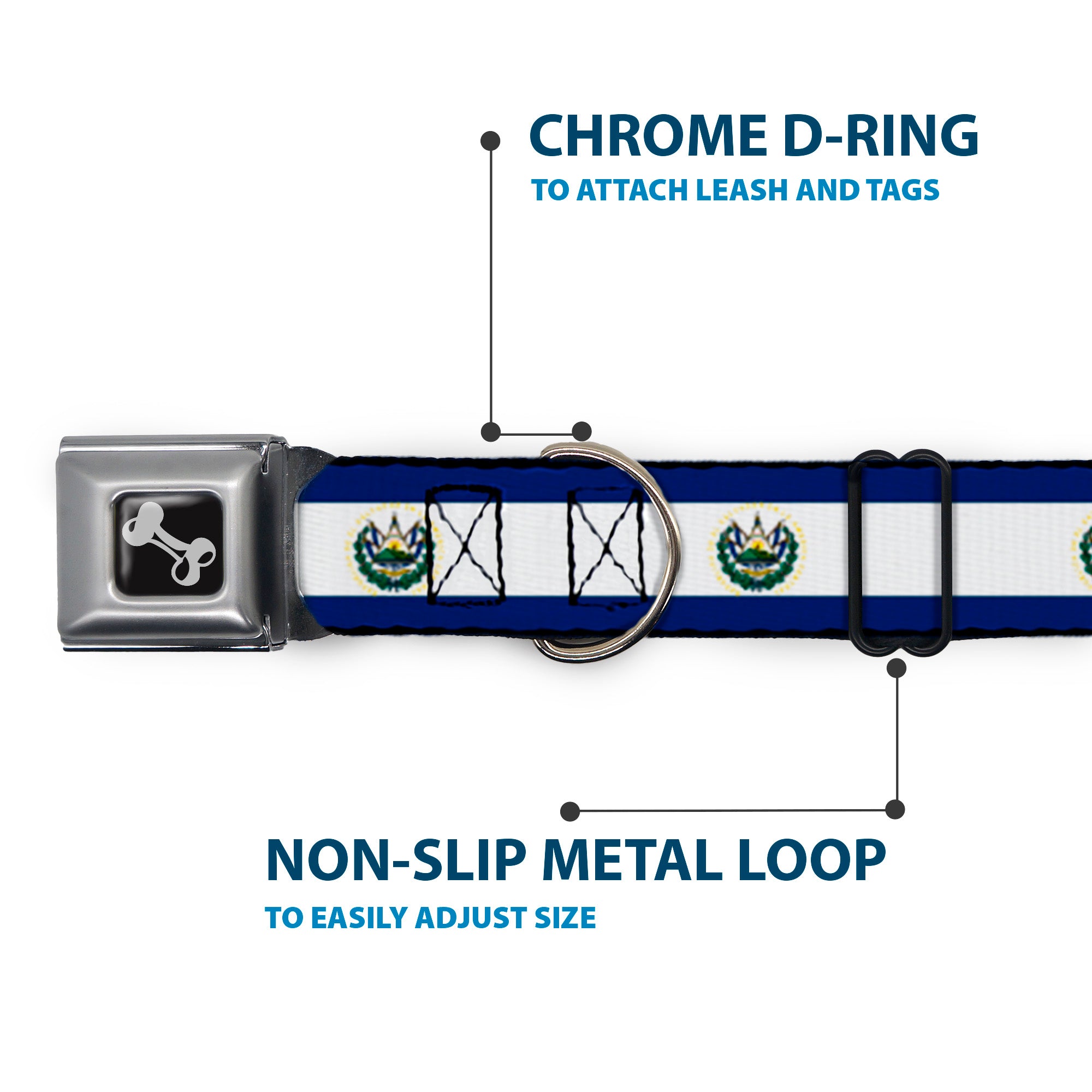 Dog Bone Seatbelt Buckle Collar - El Salvador Flag Seatbelt Buckle Collars Buckle-Down
