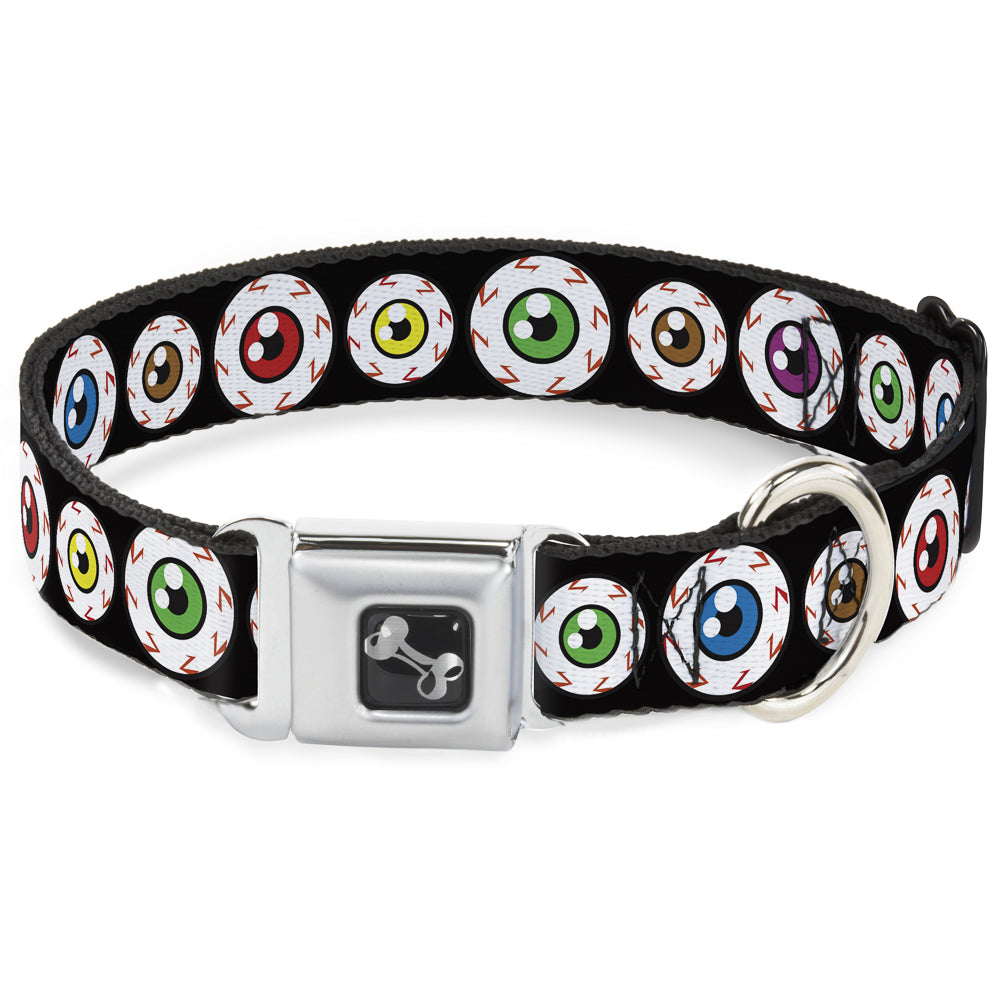 Dog Bone Seatbelt Buckle Collar - Eyeballs Black/Multi Color Seatbelt Buckle Collars Buckle-Down