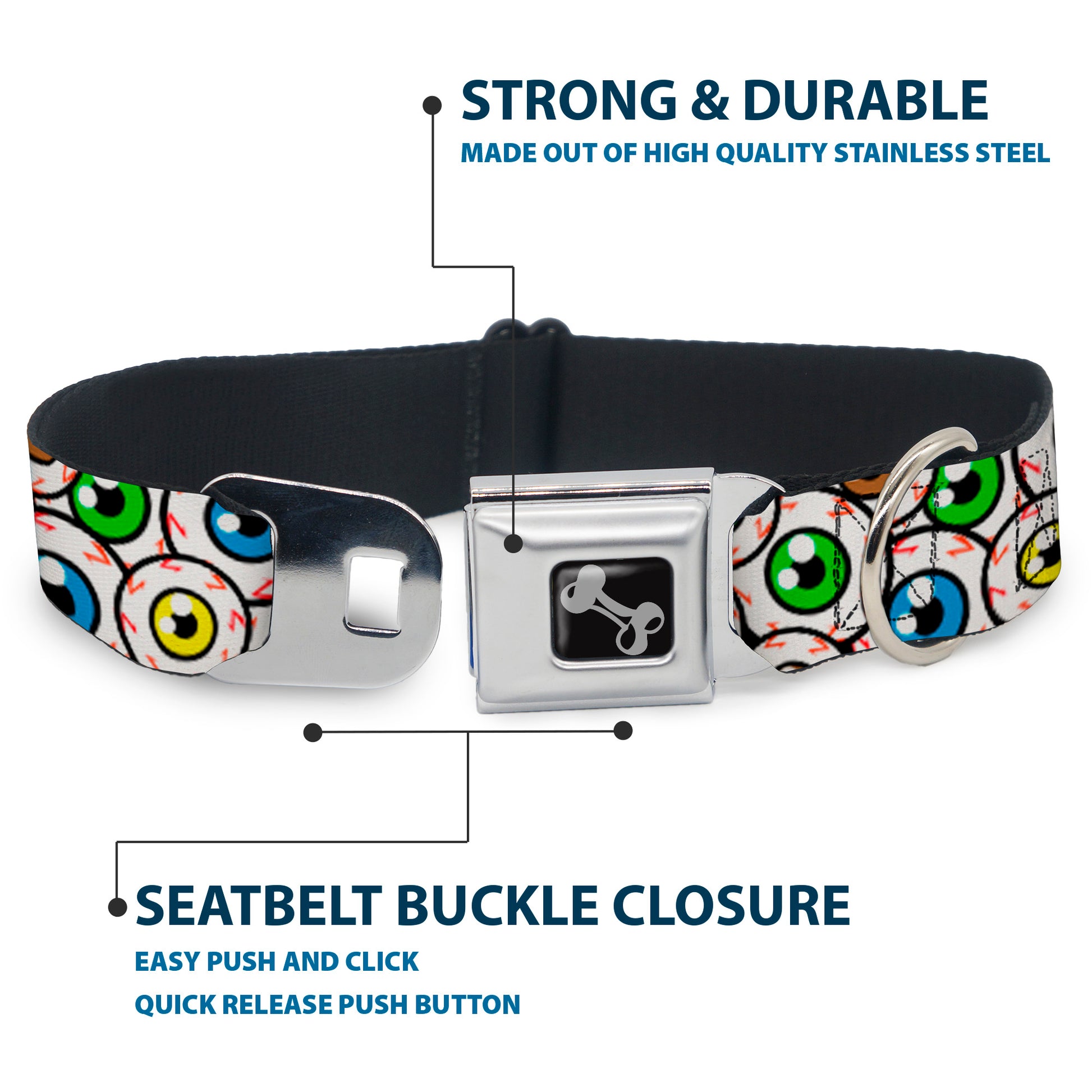 Dog Bone Seatbelt Buckle Collar - Eyeballs Stacked Seatbelt Buckle Collars Buckle-Down