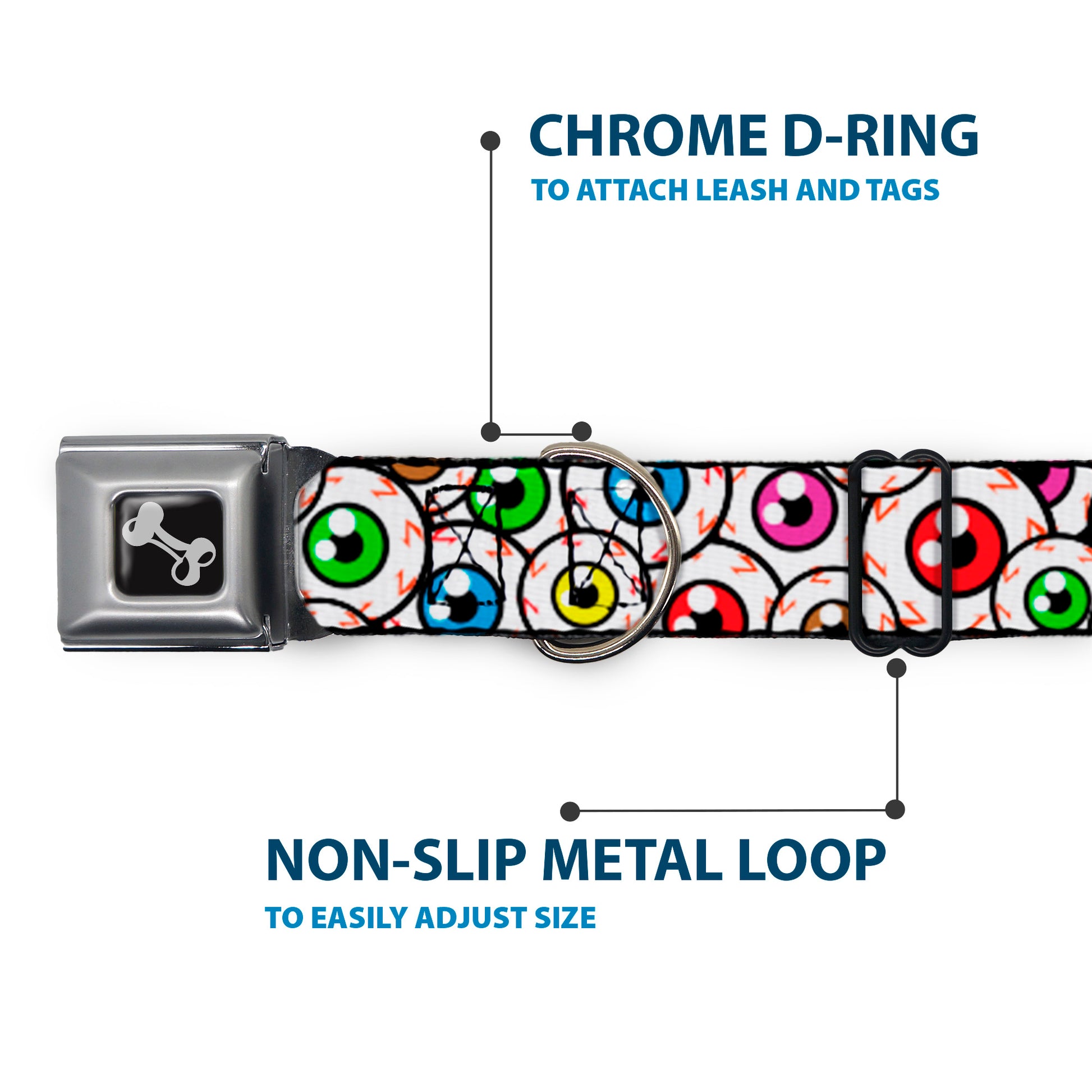 Dog Bone Seatbelt Buckle Collar - Eyeballs Stacked Seatbelt Buckle Collars Buckle-Down