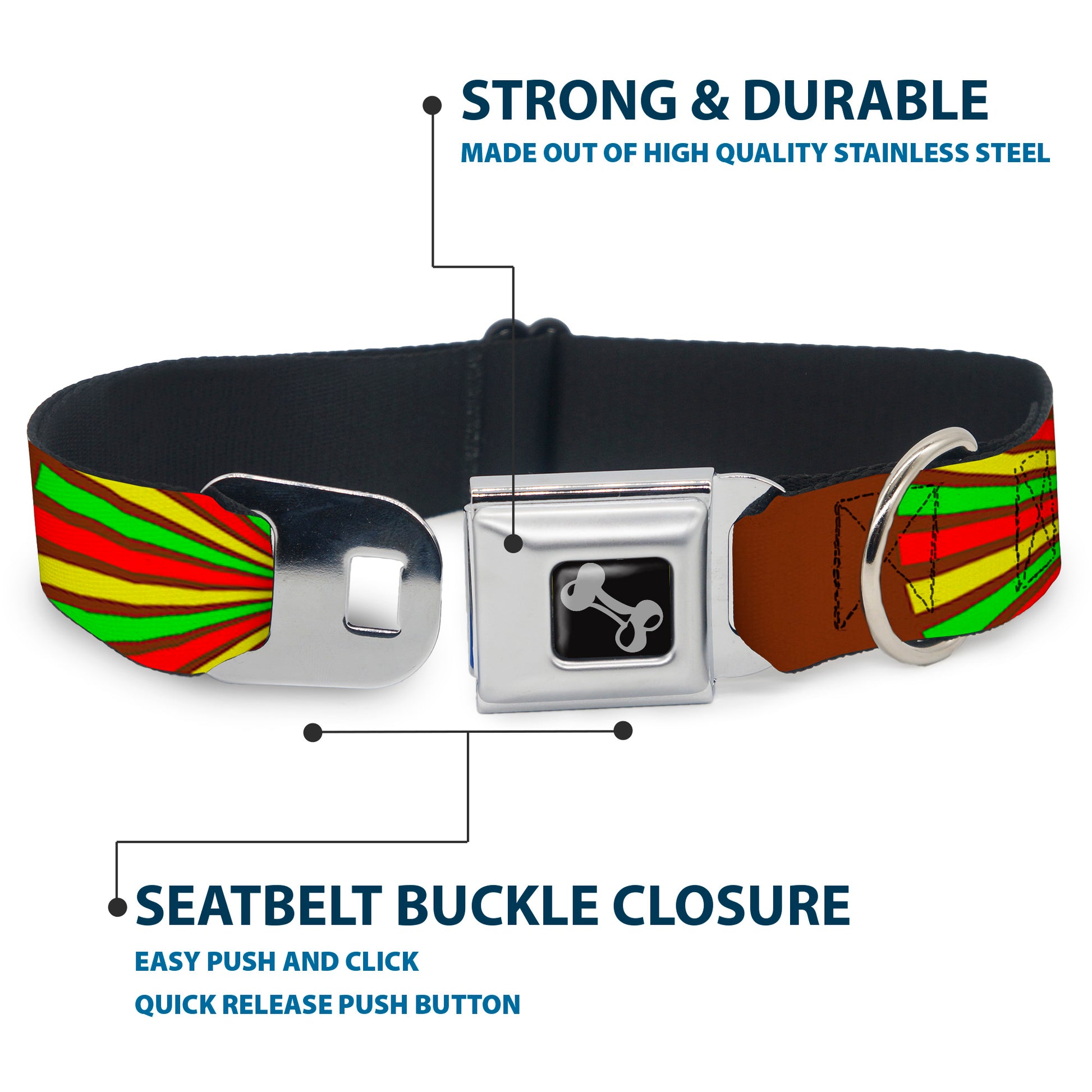 Dog Bone Seatbelt Buckle Collar - EAT SLEEP SKATE Brown/Rasta Burst Seatbelt Buckle Collars Buckle-Down