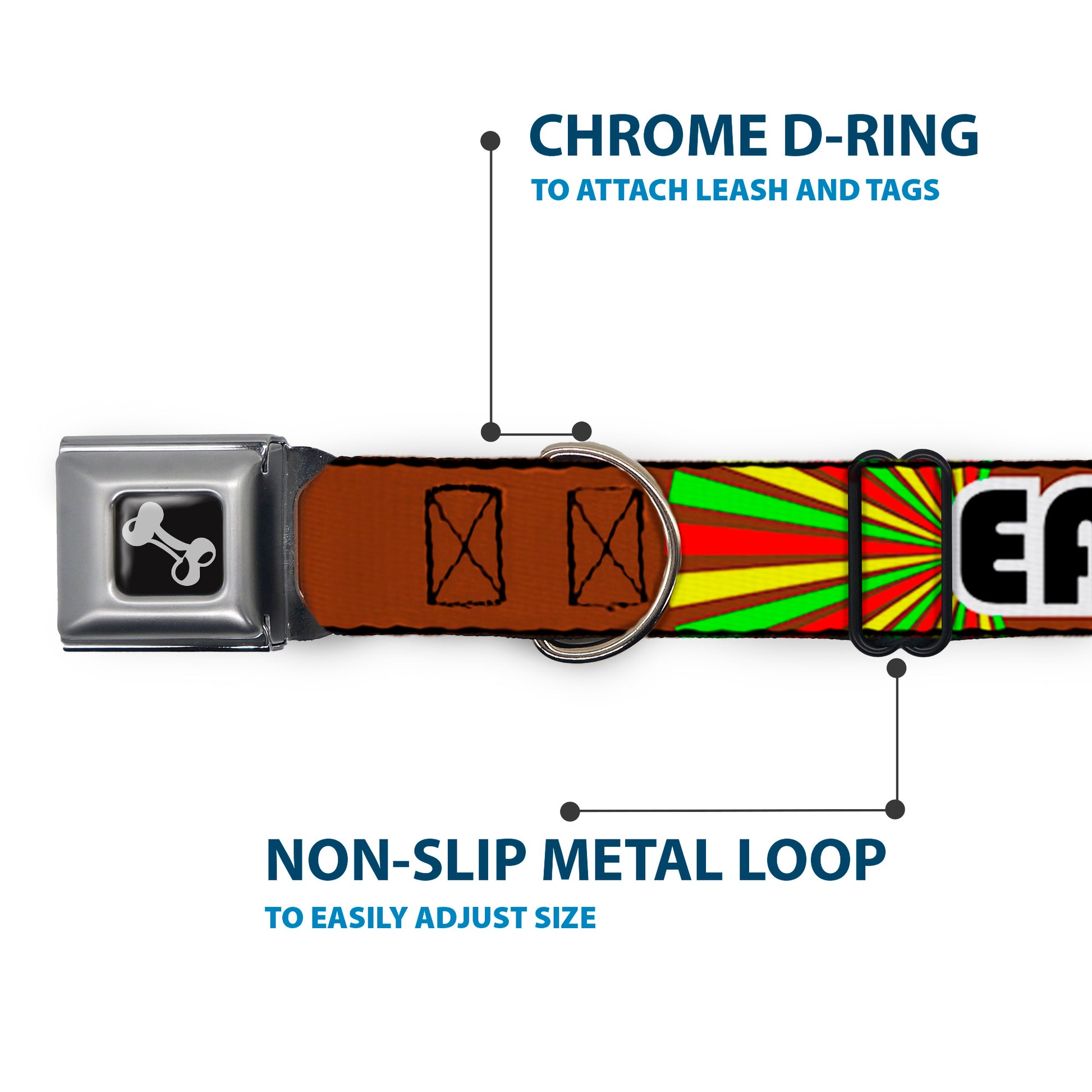 Dog Bone Seatbelt Buckle Collar - EAT SLEEP SKATE Brown/Rasta Burst Seatbelt Buckle Collars Buckle-Down