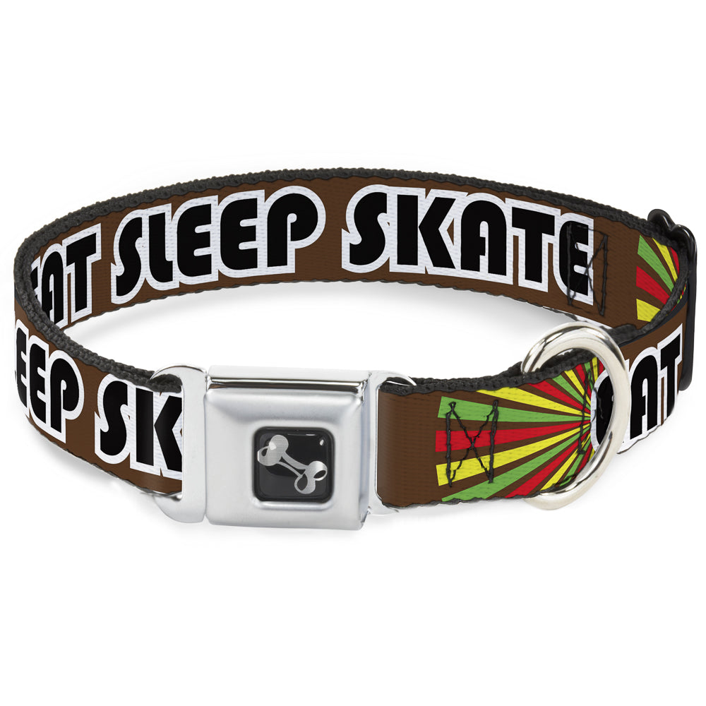 Dog Bone Seatbelt Buckle Collar - EAT SLEEP SKATE Brown/Rasta Burst Seatbelt Buckle Collars Buckle-Down