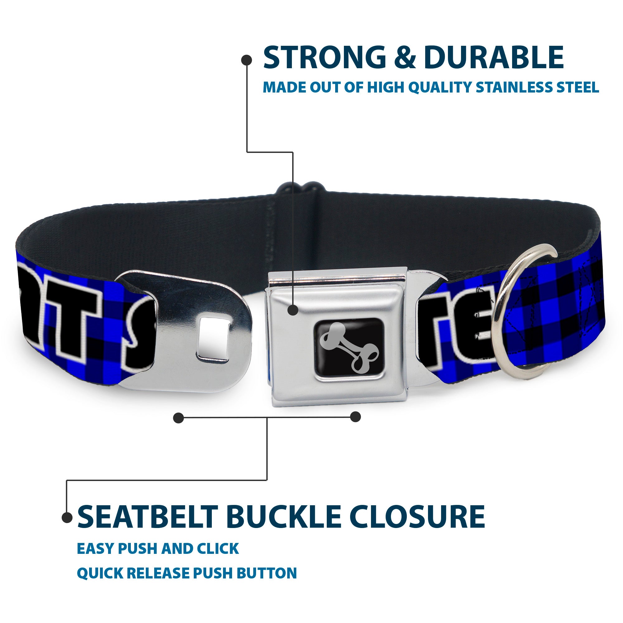 Dog Bone Seatbelt Buckle Collar - EAT SLEEP SKATE Buffalo Plaid Blue Seatbelt Buckle Collars Buckle-Down