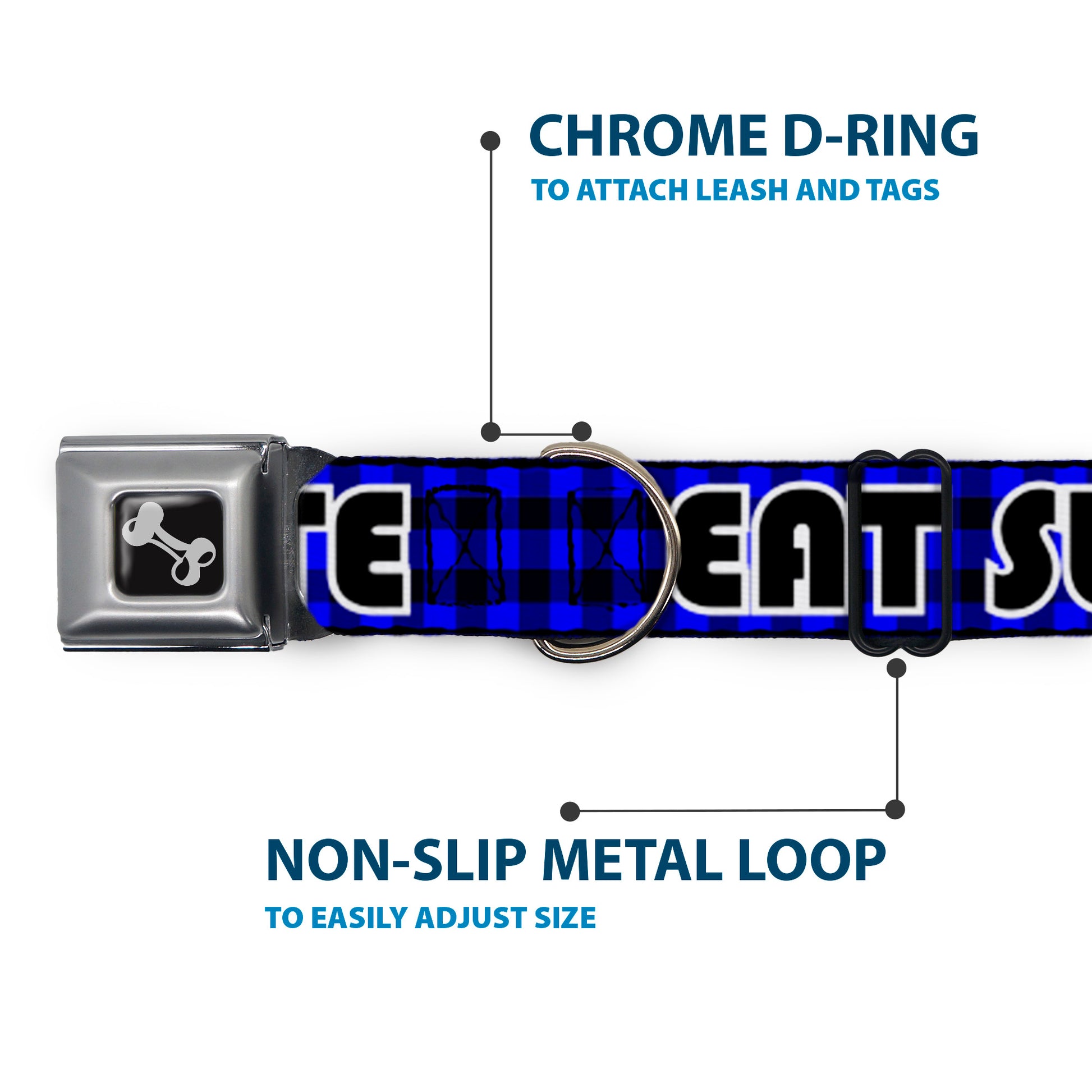Dog Bone Seatbelt Buckle Collar - EAT SLEEP SKATE Buffalo Plaid Blue Seatbelt Buckle Collars Buckle-Down