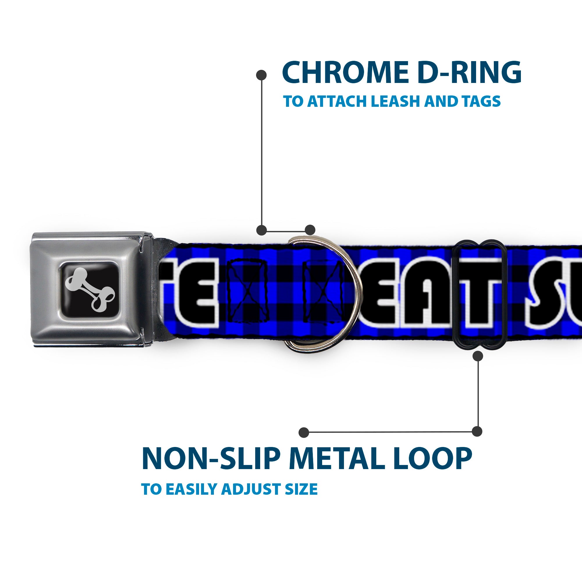 Dog Bone Seatbelt Buckle Collar - EAT SLEEP SKATE Buffalo Plaid Blue Seatbelt Buckle Collars Buckle-Down