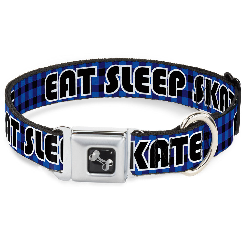 Dog Bone Seatbelt Buckle Collar - EAT SLEEP SKATE Buffalo Plaid Blue Seatbelt Buckle Collars Buckle-Down