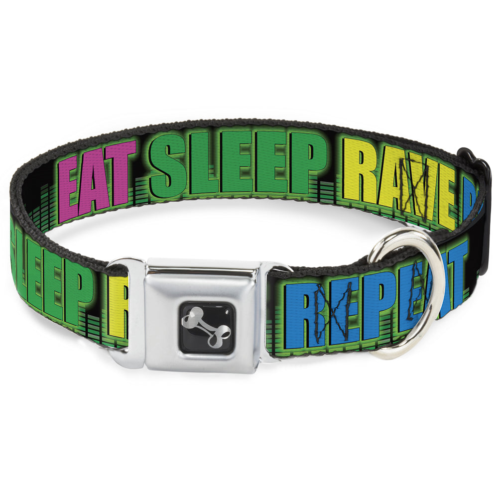 Buckle-Down Seatbelt Buckle Dog Collar - EAT SLEEP RAVE REPEAT Black/Multi Neon Seatbelt Buckle Collars Buckle-Down