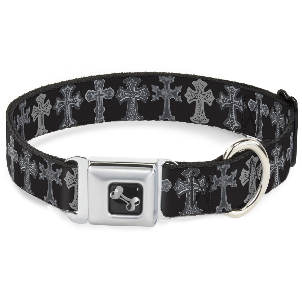 Dog Bone Seatbelt Buckle Collar - Elegant Crosses Black/Grays Seatbelt Buckle Collars Buckle-Down