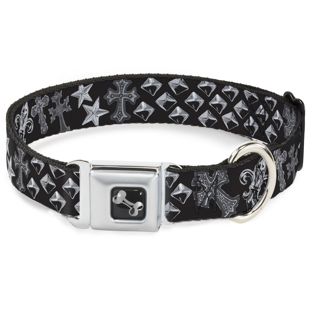 Dog Bone Seatbelt Buckle Collar - Elegant Crosses/Stars/Studs Black/Grays Seatbelt Buckle Collars Buckle-Down