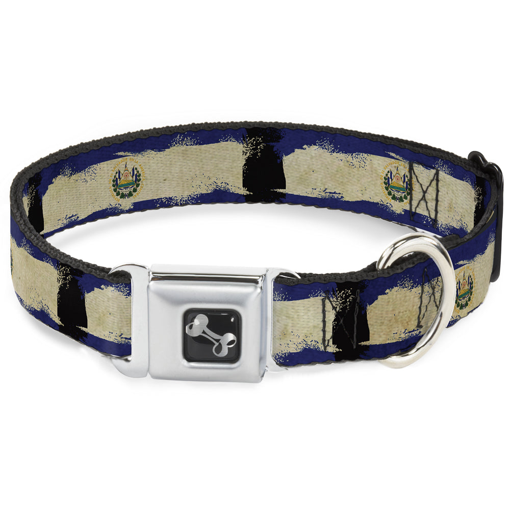 Dog Bone Seatbelt Buckle Collar - El Salvador Flag Distressed Painting Seatbelt Buckle Collars Buckle-Down