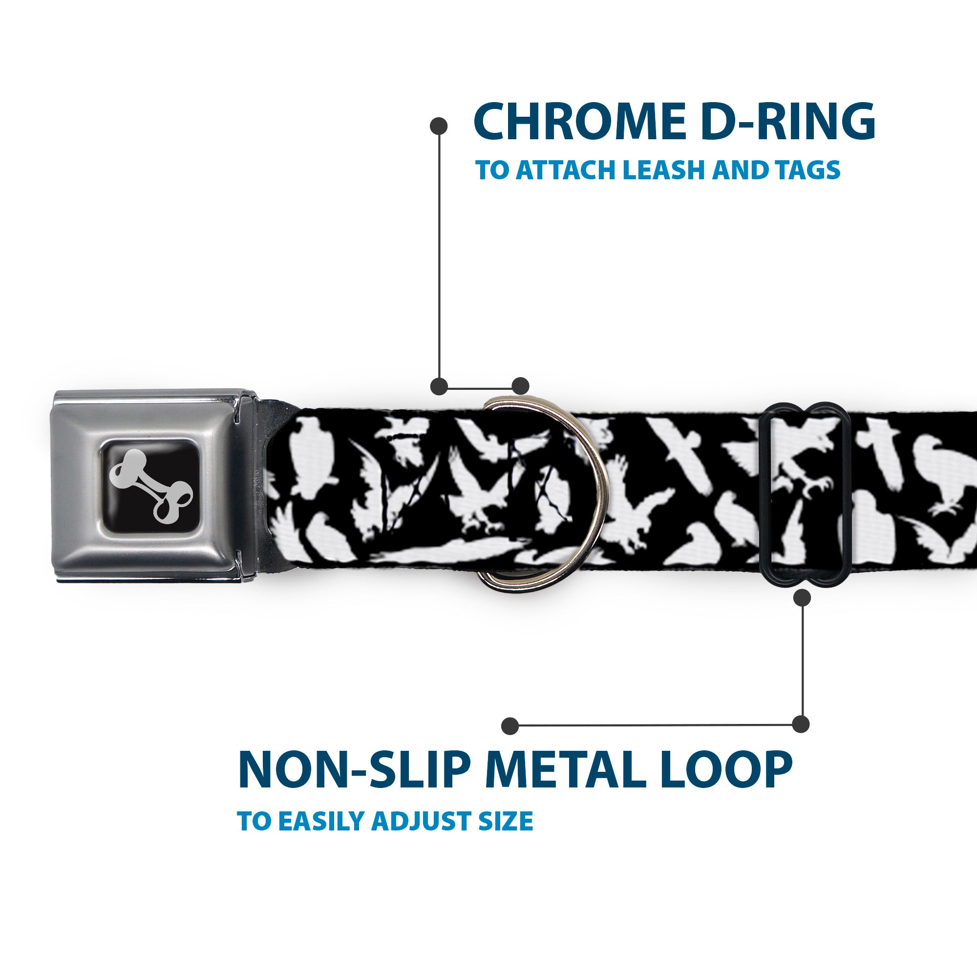 Dog Bone Seatbelt Buckle Collar - Eagle Silhouettes Scattered Black/White Seatbelt Buckle Collars Buckle-Down