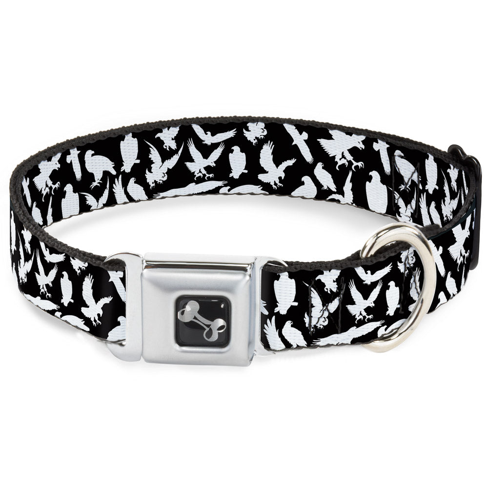 Dog Bone Seatbelt Buckle Collar - Eagle Silhouettes Scattered Black/White Seatbelt Buckle Collars Buckle-Down